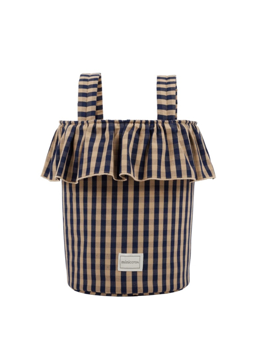 Minicoton Vichy Basket Stroller Bag - Navy + Caramel